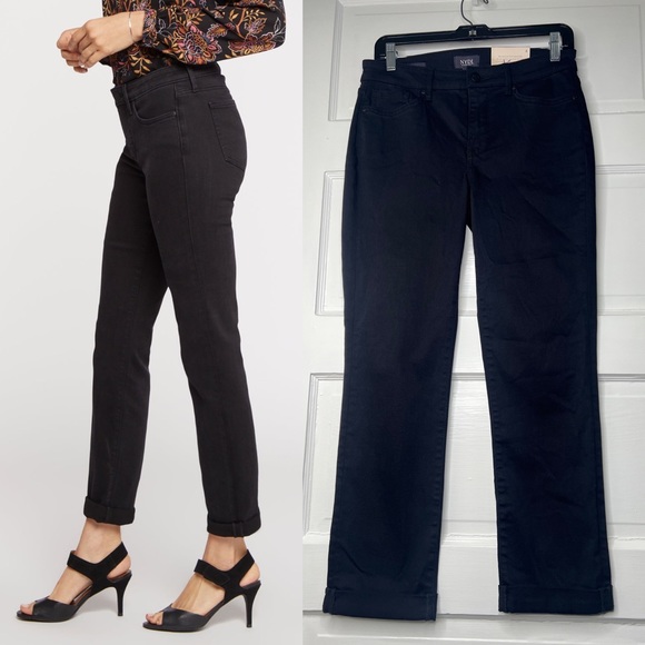 NYDJ Black Sheri Slim Ankle Cuff Denim Jeans 6 New NWT stretch - Picture 1 of 14